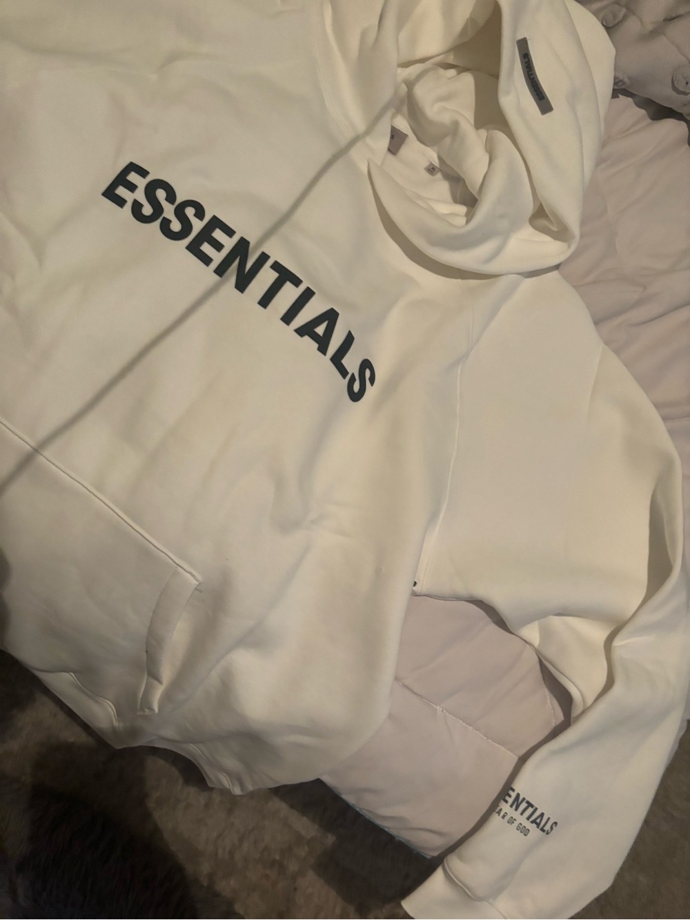 Fear of God Essentials White Hoodie with Black Logo